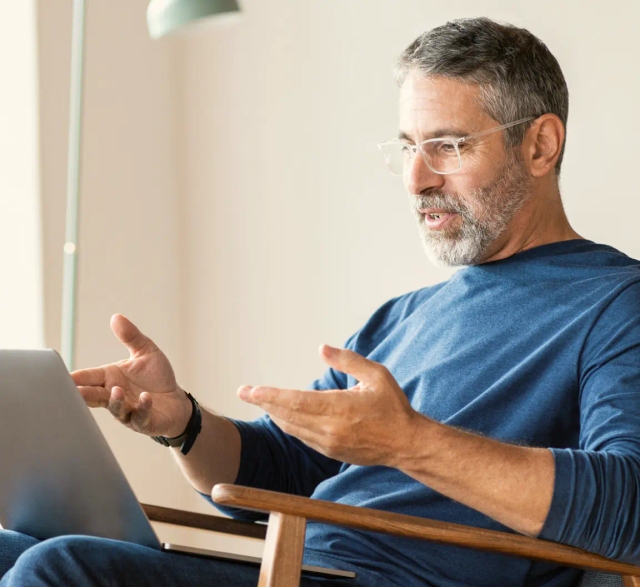 Clinician in a virtual meeting